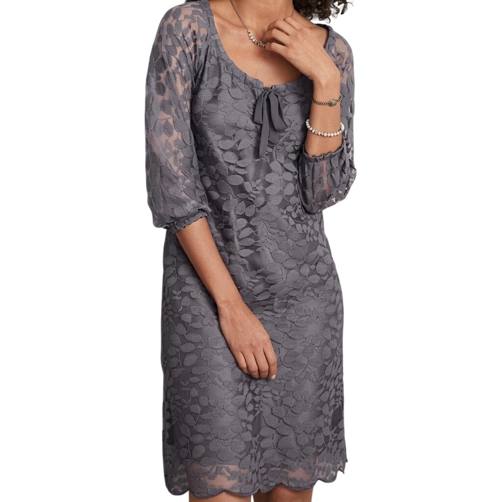 Garnet Hill Boheme Easy Lace Dress‎ Womens 6 Gray Feminine Romantic Boho Chic